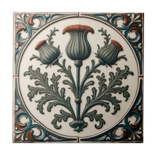 William Morris Scottish Thistle vintage floral  Ceramic Tile