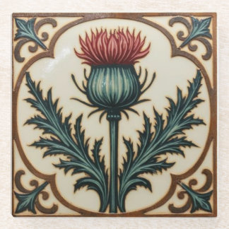William Morris Scottish Thistle vintage floral Glass Coaster