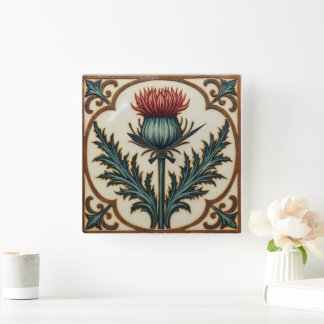 William Morris Scottish Thistle vintage floral Square Wall Clock