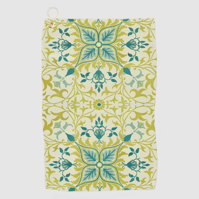 William Morris Seamless Ceiling Lime Green Pattern Golf Towel (Front)