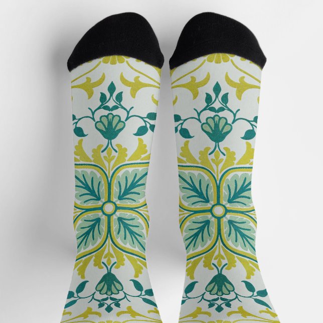 William Morris Seamless Ceiling Lime Green Pattern Socks (Top)