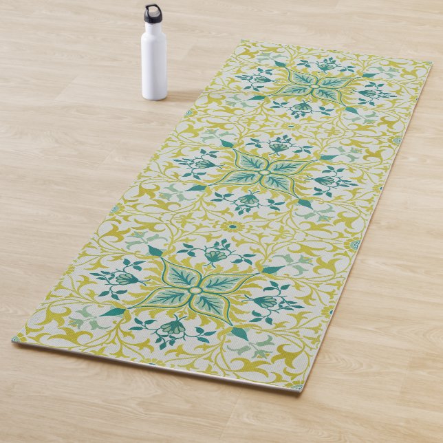 William Morris Seamless Ceiling Lime Green Pattern Yoga Mat (In Situ)