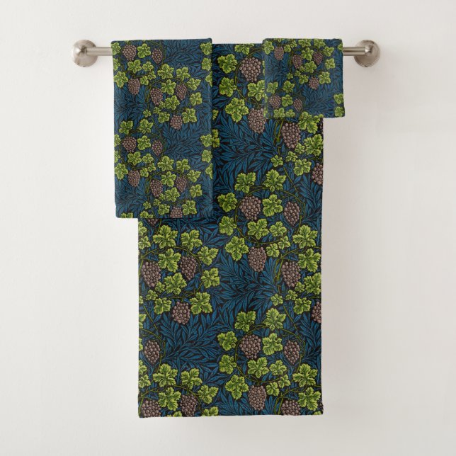 William Morris Seamless Grape Vine Black Pattern Bath Towel Set (Insitu)