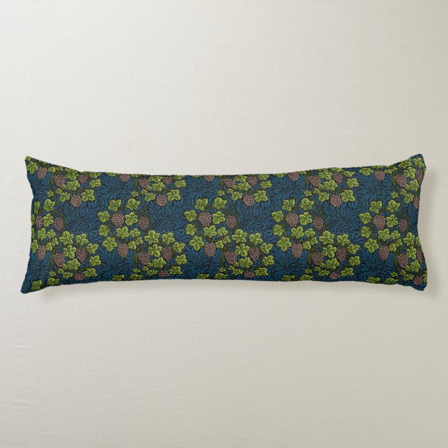 William Morris Seamless Grape Vine Black Pattern Body Cushion (Front)