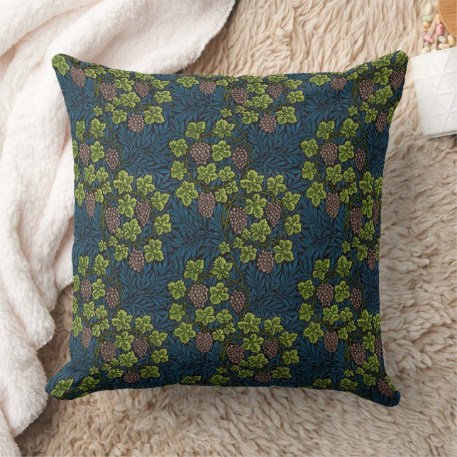 William Morris Seamless Grape Vine Black Pattern Cushion (Blanket)