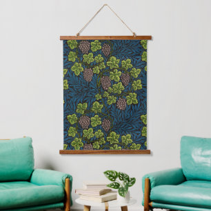 William Morris Seamless Grape Vine Black Pattern Hanging Tapestry