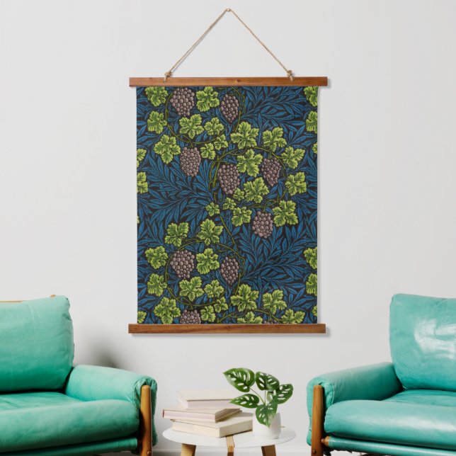 William Morris Seamless Grape Vine Black Pattern Hanging Tapestry (Living Room)