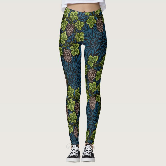 William Morris Seamless Grape Vine Black Pattern Leggings (Front)