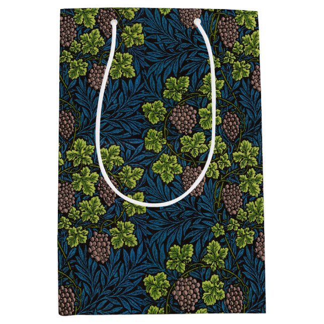 William Morris Seamless Grape Vine Black Pattern Medium Gift Bag (Front)