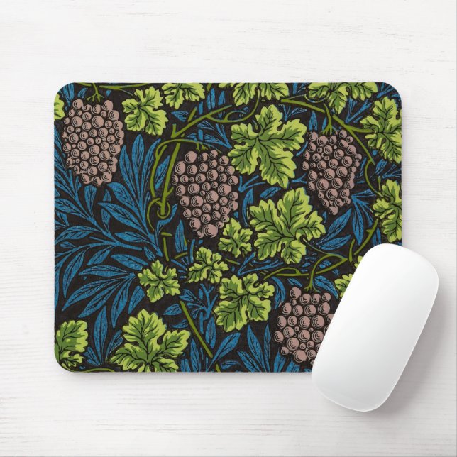 William Morris Seamless Grape Vine Black Pattern Mouse Pad (With Mouse)