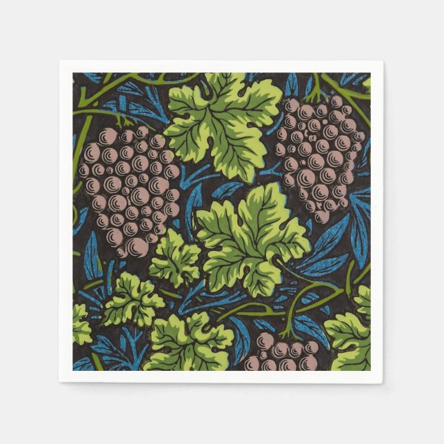 William Morris Seamless Grape Vine Black Pattern Napkin (Front)