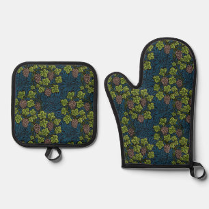 William Morris Seamless Grape Vine Black Pattern Oven Mitt & Pot Holder Set