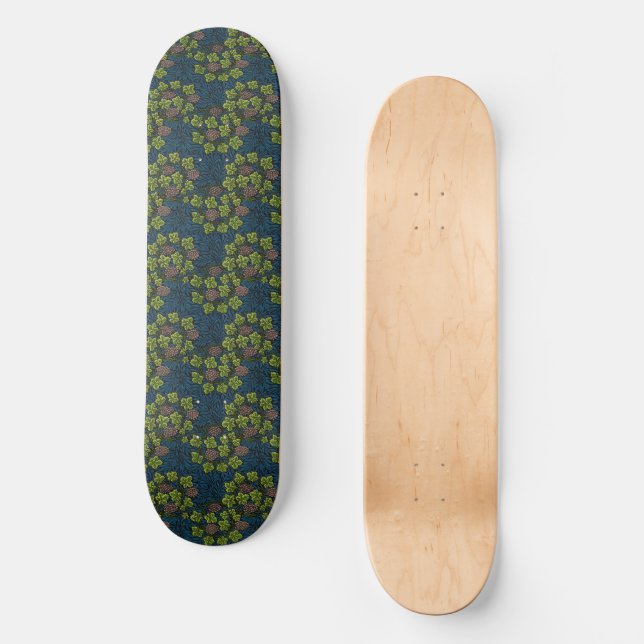 William Morris Seamless Grape Vine Black Pattern Skateboard (Front)