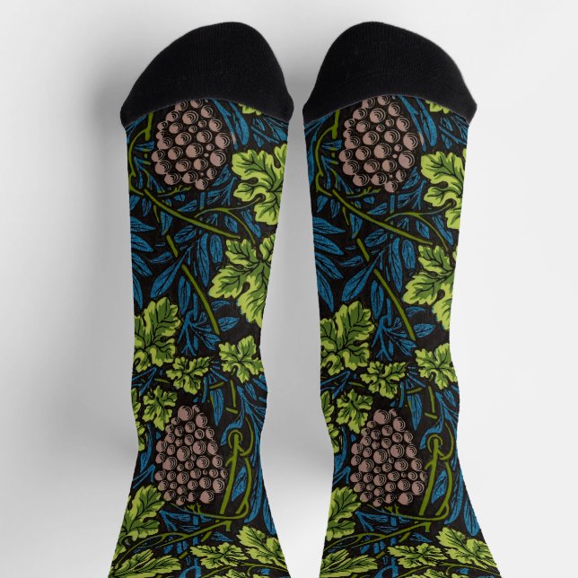 William Morris Seamless Grape Vine Black Pattern Socks (Top)