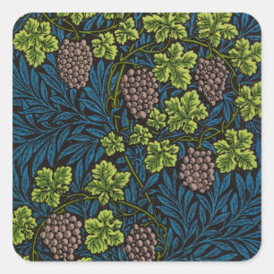 William Morris Seamless Grape Vine Black Pattern Square Sticker