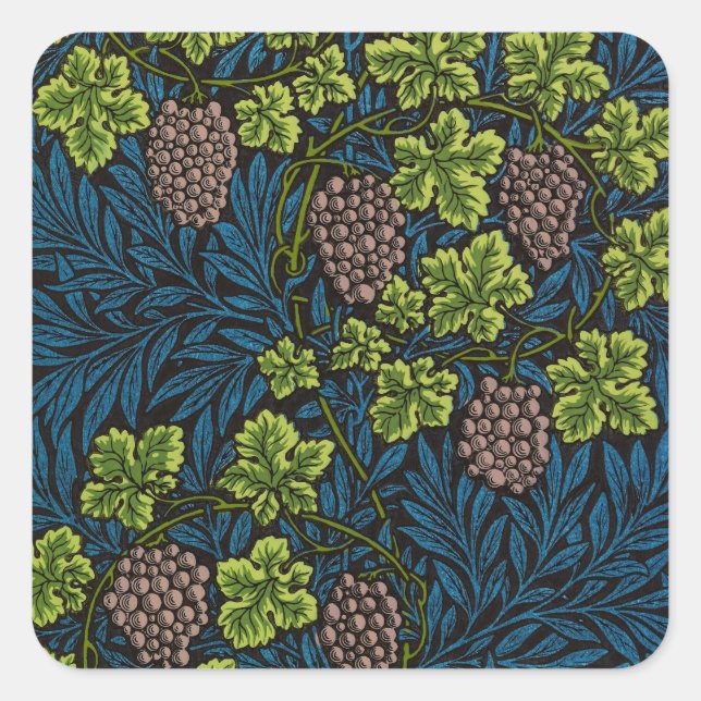 William Morris Seamless Grape Vine Black Pattern Square Sticker (Front)