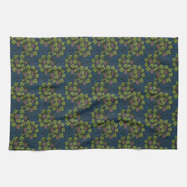William Morris Seamless Grape Vine Black Pattern Tea Towel (Horizontal)