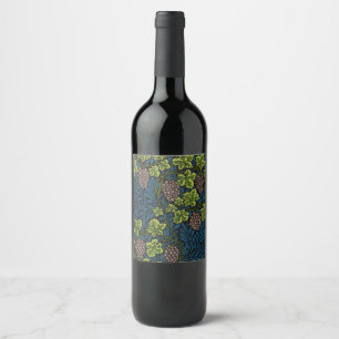 William Morris Seamless Grape Vine Black Pattern Wine Label