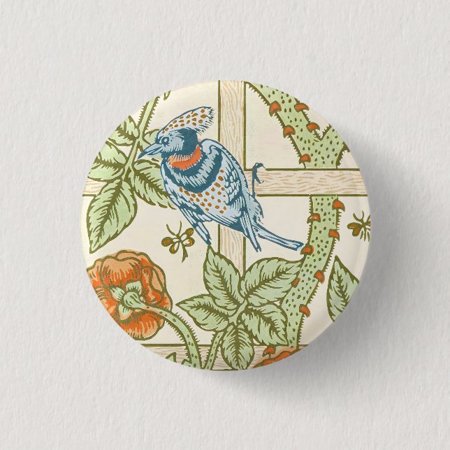 William Morris Seamless Trellis Bird Rose Pattern 3 Cm Round Badge (Front)