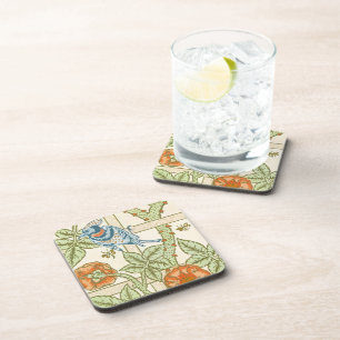 William Morris Seamless Trellis Bird Rose Pattern Coaster