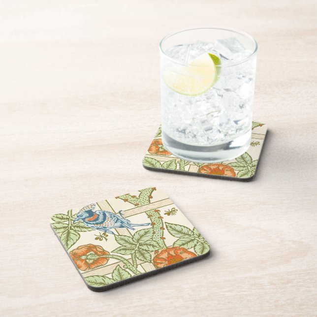 William Morris Seamless Trellis Bird Rose Pattern Coaster (Right Side)