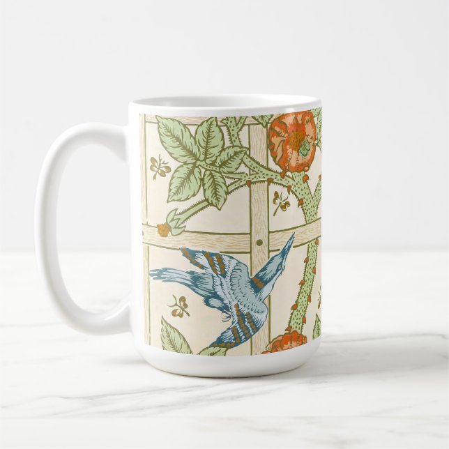 William Morris Seamless Trellis Bird Rose Pattern Coffee Mug (Left)