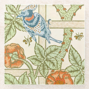 William Morris Seamless Trellis Bird Rose Pattern Glass Coaster
