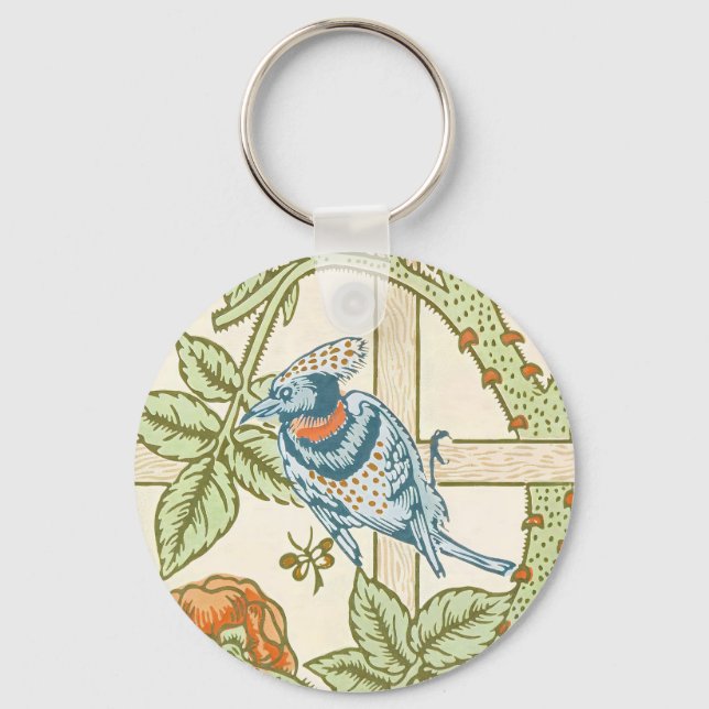 William Morris Seamless Trellis Bird Rose Pattern Key Ring (Front)