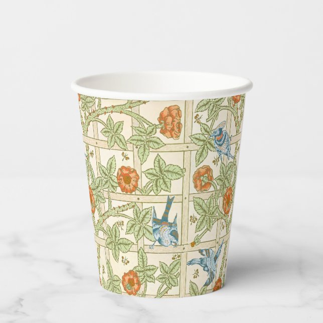 William Morris Seamless Trellis Bird Rose Pattern Paper Cups (Back)