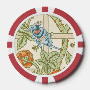 William Morris Seamless Trellis Bird Rose Pattern Poker Chips