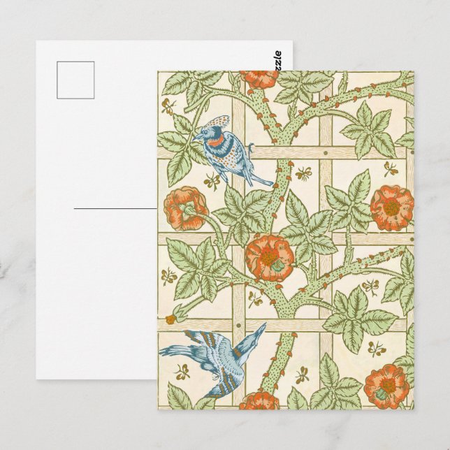 William Morris Seamless Trellis Bird Rose Pattern Postcard (Front/Back)