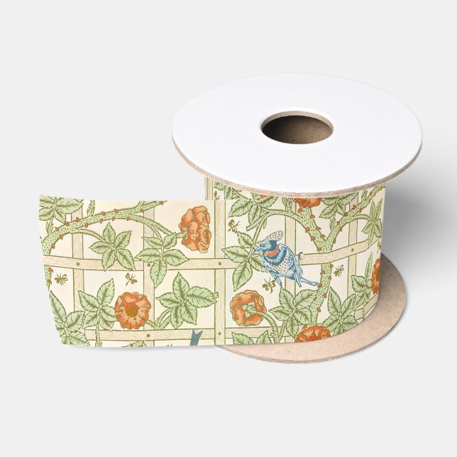 William Morris Seamless Trellis Bird Rose Pattern Satin Ribbon (Spool)
