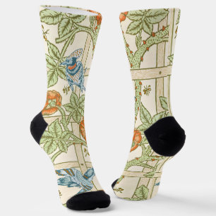 William Morris Seamless Trellis Bird Rose Pattern Socks