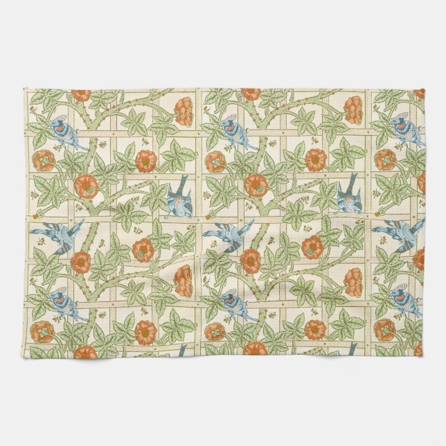 William Morris Seamless Trellis Bird Rose Pattern Tea Towel (Horizontal)