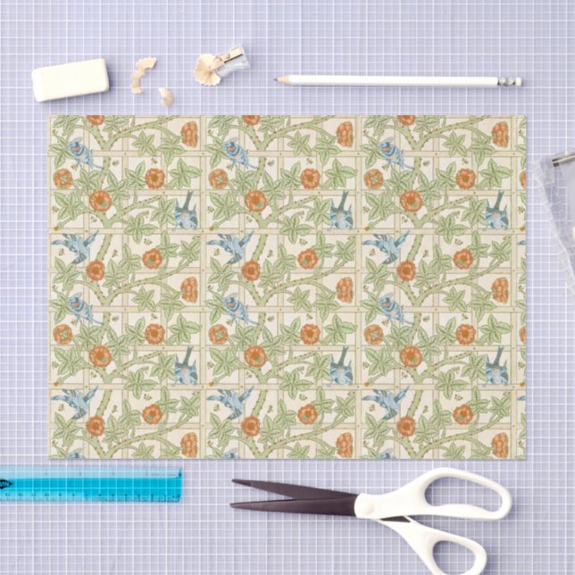William Morris Seamless Trellis Bird Rose Pattern Tissue Paper (Craft)