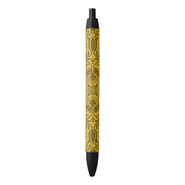 William Morris Seamless Vine Gold Yellow Pattern Black Ink Pen (Front Vertical)