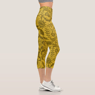 William Morris Seamless Vine Gold Yellow Pattern Capri Leggings