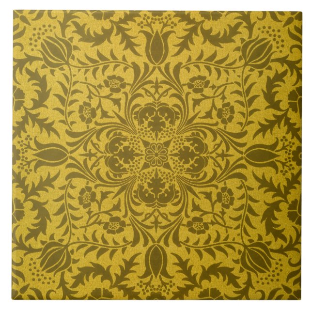William Morris Seamless Vine Gold Yellow Pattern Ceramic Tile (Front)
