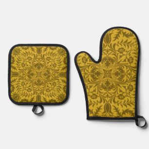 William Morris Seamless Vine Gold Yellow Pattern Oven Mitt & Pot Holder Set