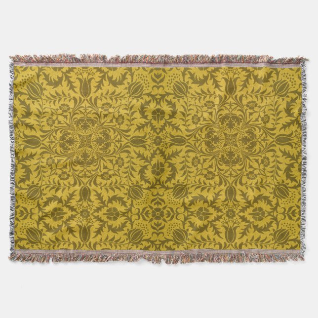 William Morris Seamless Vine Gold Yellow Pattern Throw Blanket (Front)