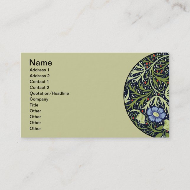 William Morris Seaweed Antique Flower Business Card (Front)