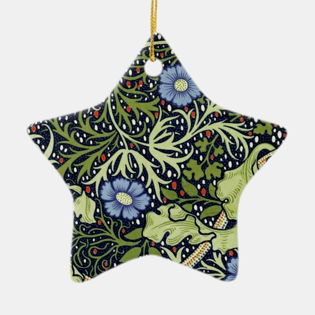 William Morris Seaweed Antique Flower Ceramic Tree Decoration (Front)