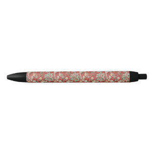 William Morris Seaweed Antique Flower Red Green Black Ink Pen