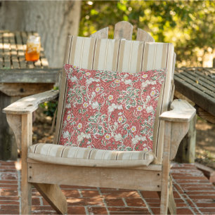 William Morris Seaweed Antique Flower Red Green Cushion