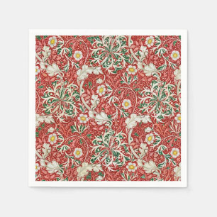 William Morris Seaweed Antique Flower Red Green Napkin