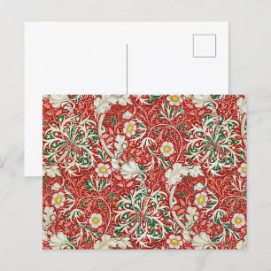 William Morris Seaweed Antique Flower Red Green Postcard