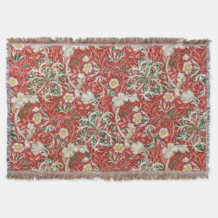 William Morris Seaweed Antique Flower Red Green Throw Blanket