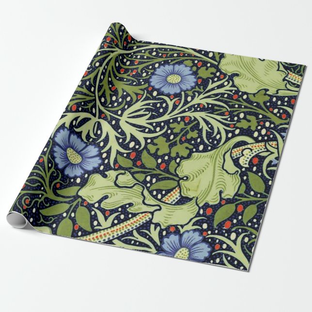 William Morris Seaweed Antique Flower Wrapping Paper (Unrolled)