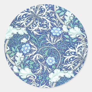 William Morris Seaweed Blue Pattern Classic Round Sticker