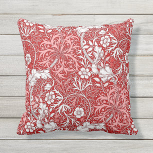 William Morris Seaweed Floral, Deep Red and White Cushion